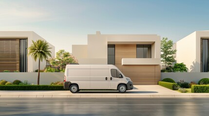 Wall Mural - A white van is parked in a garage