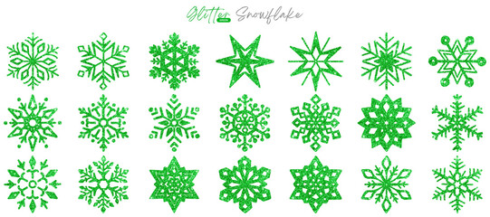 Green snowflakes glitter, Christmas luxury decoration shiny sparkling