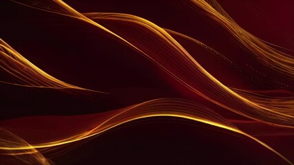Wall Mural - Smooth, flowing golden lines mimicking waves, subtly moving over a dark red gradient background, evoking a sense of luxury and calm, 4K wallpaper animation video