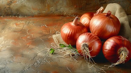 Wall Mural - Fresh Red Onions on Rustic Background