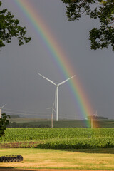 wind turbine under a rainbow