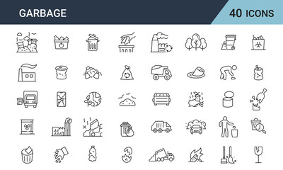 Garbage Line Editable Icons set. Included the icons as garbage, dump, refuse, bin, sweep, litter and more.