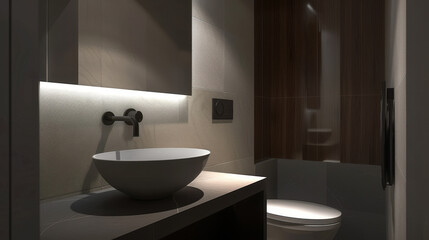 Wall Mural - A modern minimalist bathroom with sink and toilet