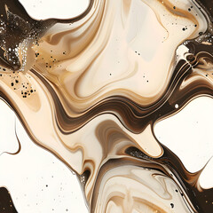 Liquid marble texture creating abstract pattern with brown and beige waves