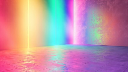 Wall Mural - Empty room with rainbow spotlights