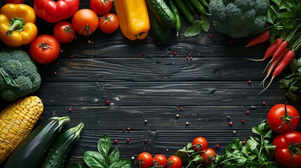 Wall Mural - Healthy Organic Vegetables on Rustic Dark Wood