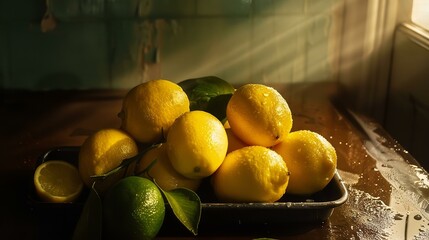 Wall Mural - Fresh Yellow Citrus Lemons in Sunlight