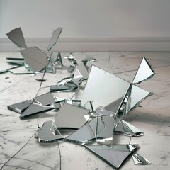 Sticker - A shattered mirror on the floor with a broken chair in the background