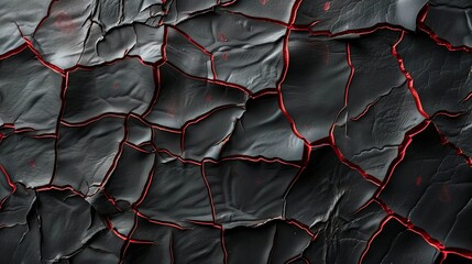 Canvas Print - Cracked Black Surface With Red Lines