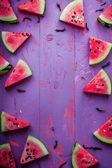 Wall Mural - Colorful Watermelon Slices on Purple