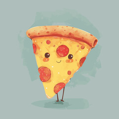 Canvas Print - Cute Cartoon Pizza Food Character