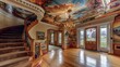 © Abdul - Suburban Victorian home with a hand-painted ceiling mural in the foyer, depicting scenes from the local landscape and history
