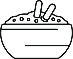 Poster - Simple line drawing of a bowl of hummus with two breadsticks, perfect for recipe books or restaurant menus