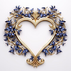 Sticker - Romantic golden ornamental heart shaped frame in royal or empire style. Retro golden frame with vintage ornament.