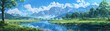 © Arbystudio - Scenic landscape with mountains river and lush green fields