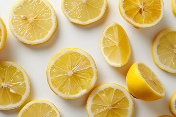 Wall Mural - Lemon fruit slices on a white background