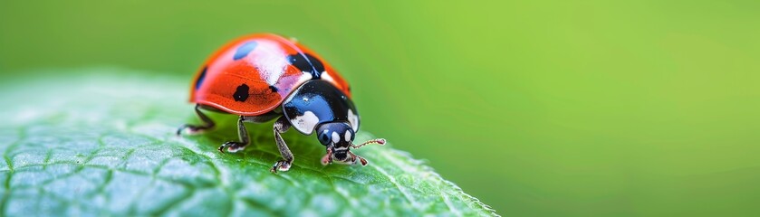 Wall Mural - Ladybug on a Green Leaf.