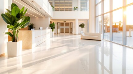 Sticker - Modern Office Lobby Interior with Large Windows.