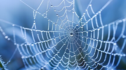 Wall Mural - beautiful natural background with necklace of water droplets on a cobweb in grass in spring of summe