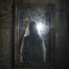 Canvas Print - A woman's reflection is shown in a broken mirror