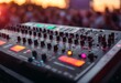 © wafi - controls background vibrant audio event live an sun glows sets concert console mixing equipment closeup mixer sound engineering audience stage soundboard knob festival