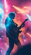 © spyrakot - Electric Guitarist Performing Live On Stage, Surrounded by Vibrant Lights and Enthusiastic Audience