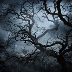 Canvas Print - A dark and moody image of a tree with branches reaching out in all directions