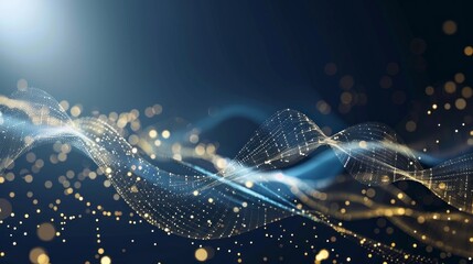 modern abstract network science connection technology with gold line premium dots on hi-tech future 