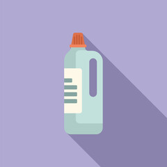 Sticker - Big plastic detergent bottle with red cap standing on purple background, cleaning service concept