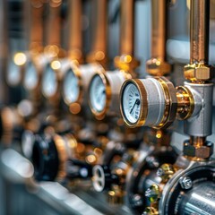 Sticker - Close-up of pressure gauges on an industrial machine. AI.