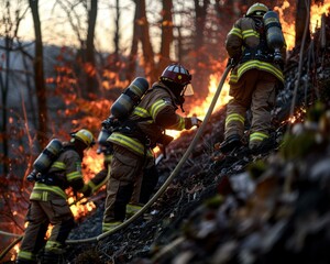 Wall Mural - Firefighters risk their lives to save others and protect property. AI.