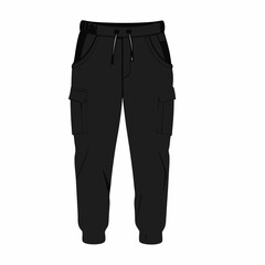 Wall Mural - Vector Cartoon Illustration Black Jogger Trousers, isolated on white background (4)