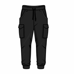 Wall Mural - Vector Cartoon Illustration Black Jogger Trousers, isolated on white background (9)