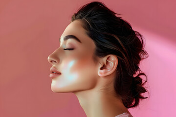 Sticker - Perfection in profile Studio shot of a beautiful young woman posing with her eyes closed against a pink background