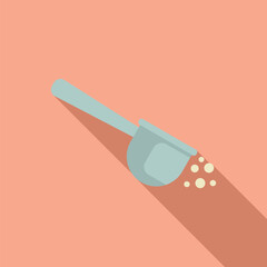 Sticker - Simple flat design icon of a metal measuring spoon pouring white powder with a long shadow on a pink background