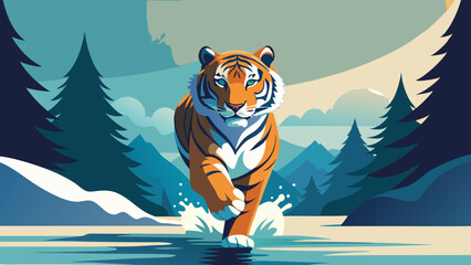 Wall Mural - tiger in the mountains