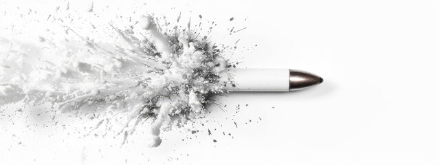 Wall Mural -  A tight shot of a lipstick with excessive white powder emerging from its upper end against a pristine white backdrop