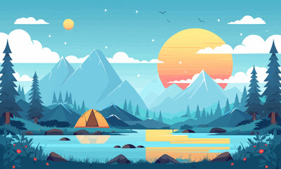 Wall Mural - A flat vector of a camping scene.