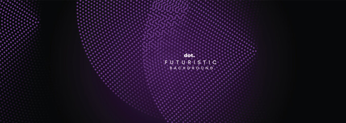 Wall Mural - Abstract Dark Purple-Pink Gradient Circles Flowing Dot Waving Particle Geometric Technology Background. Digital Futuristic Black-Violet Dotted Wave. Concept For Science, Music Cover, Website, Header