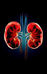 Wall Mural - Human Kidney Low Poly Design Dark Blue Background Medical Banner for Urology and Nephrology