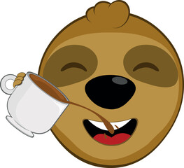 Wall Mural - vector illustration face bear sloth character animal cartoon, drinking a cup of coffee