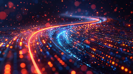 Digital Path of Progress: Abstract Technology Concept with Binary Code Streams