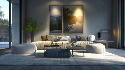 Wall Mural - Explore the allure of a modern home background with stylish interior design accents, such as sleek lines, curated decor, and a harmonious color palette. 