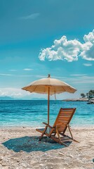 Canvas Print - a beach with two chairs and an umbrella