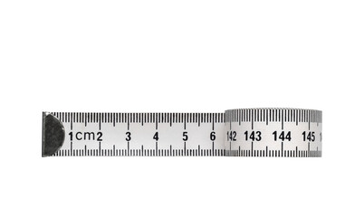 Black and white tape measure in centimeters isolated cutout on transparent