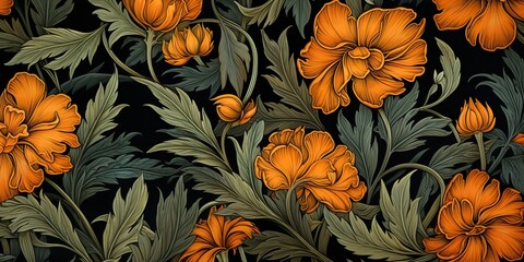 Wall Mural - Many orange flowers garden romantic pattern decoration scene