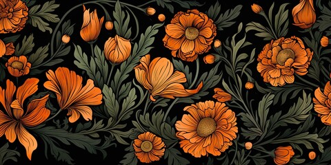 Wall Mural - Many orange flowers garden romantic pattern decoration scene