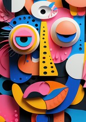 Sticker - a colorful abstract painting of a face with eyes