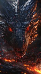 Poster - a dragon with red eyes is in the water