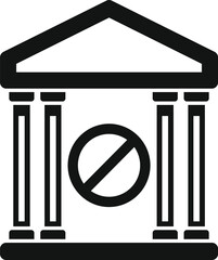 Canvas Print - Simple black and white icon of a bank or financial institution with a stop sign, indicating no entry or restricted access